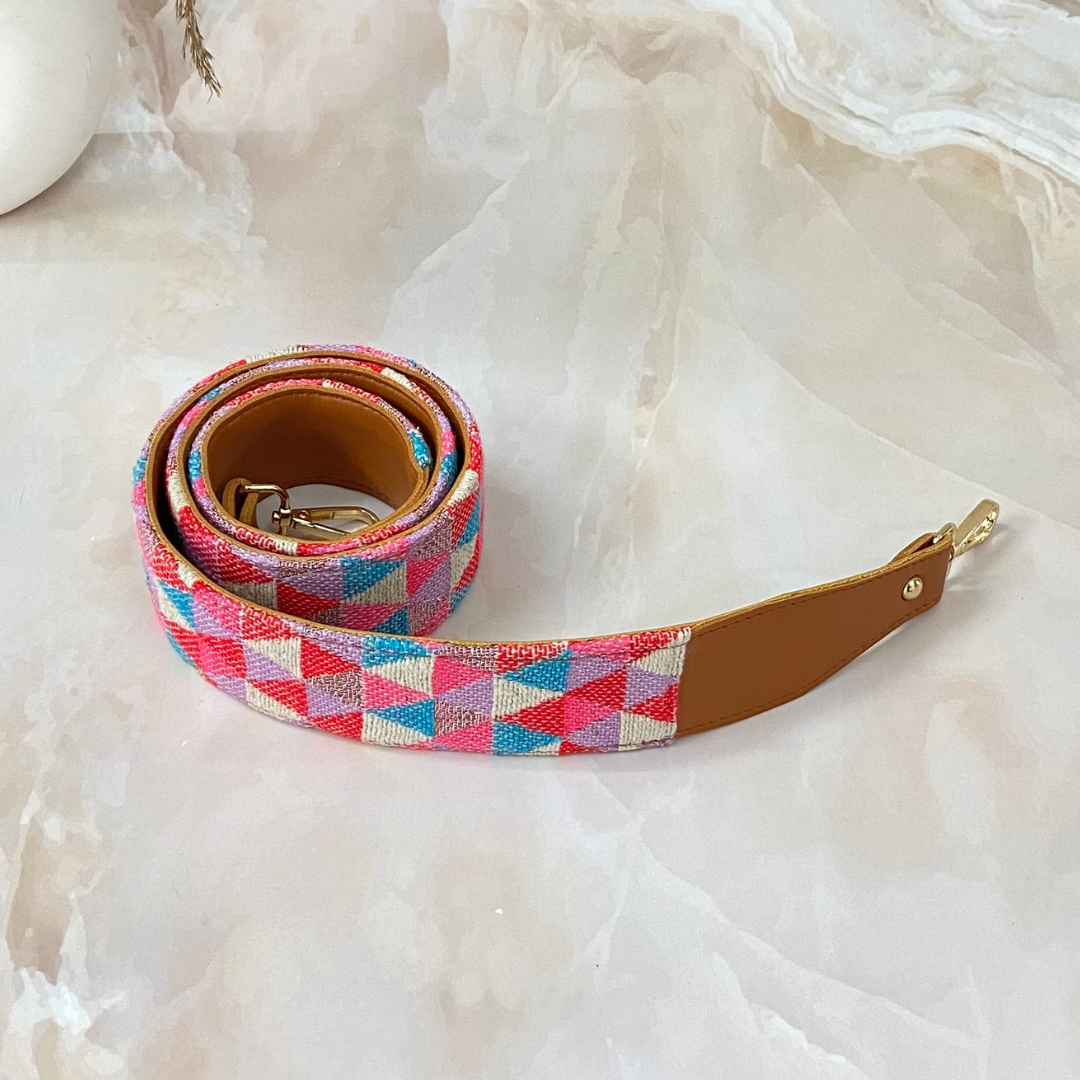 Tan Pink Triangle Multi-color Shoulder Strap