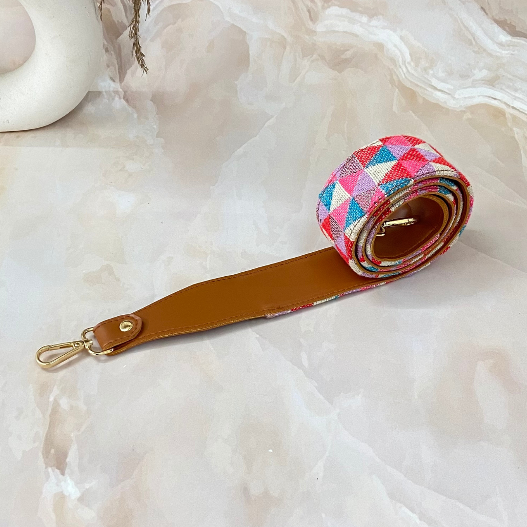 Tan Pink Triangle Multi-color Shoulder Strap