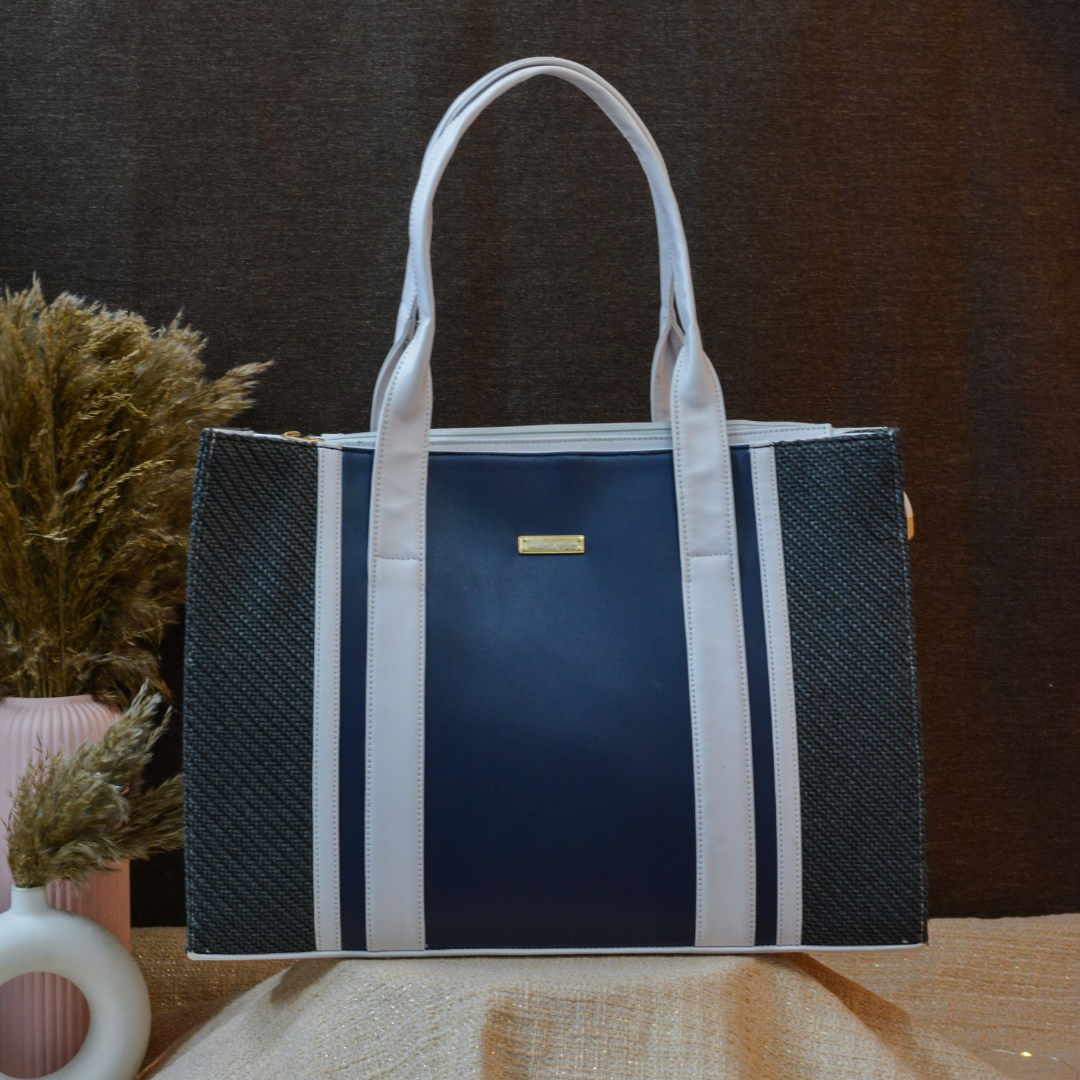 Tri-Color Monogram Book Tote Handwork Initials