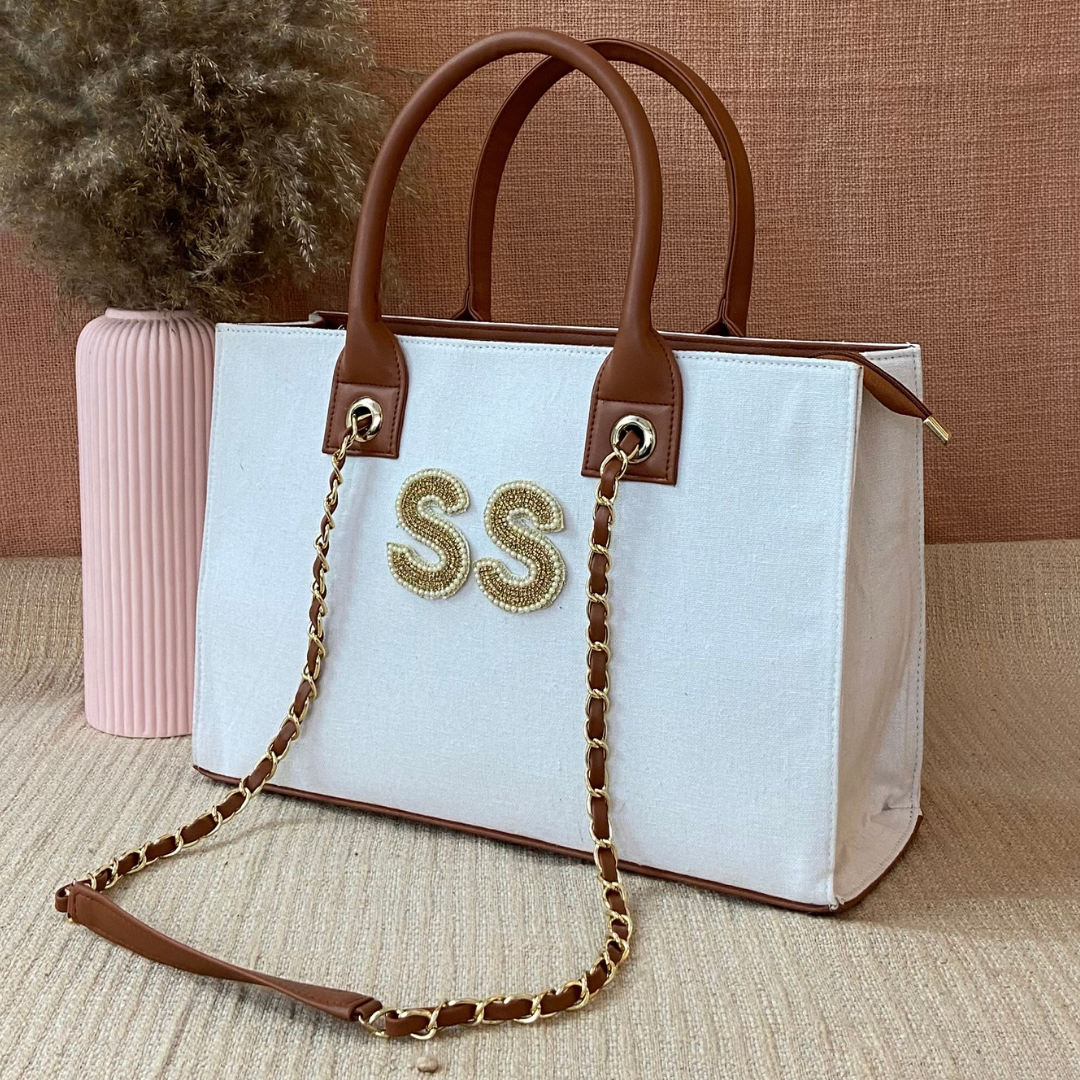 White Canvas Chain Tote 15inch.