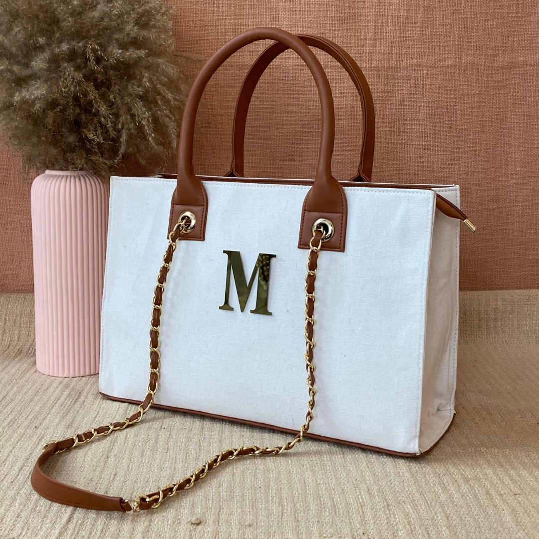 White Canvas Chain Tote 15inch.