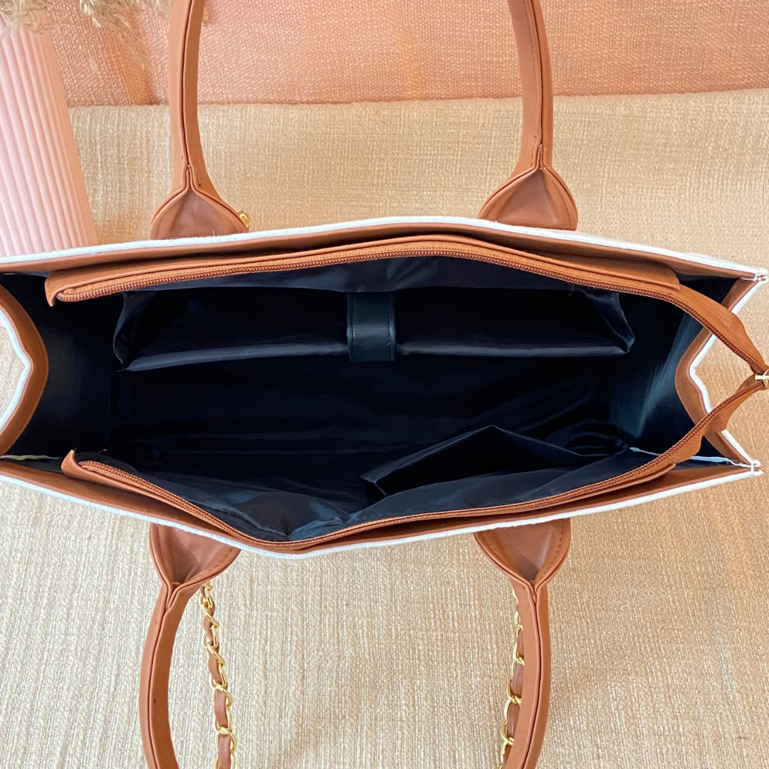 White Canvas Chain Tote 15inch.