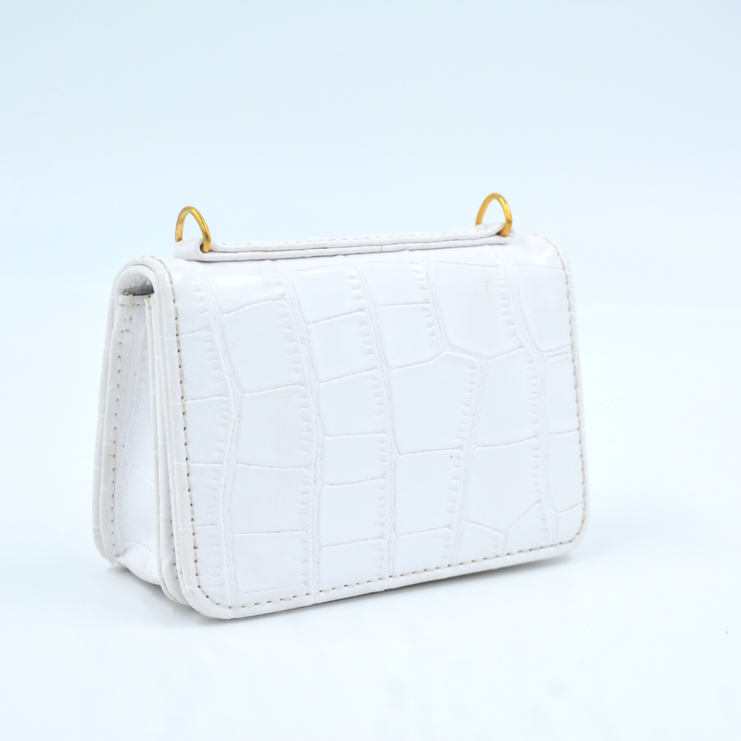 White Croc Embossed Monogram Bag