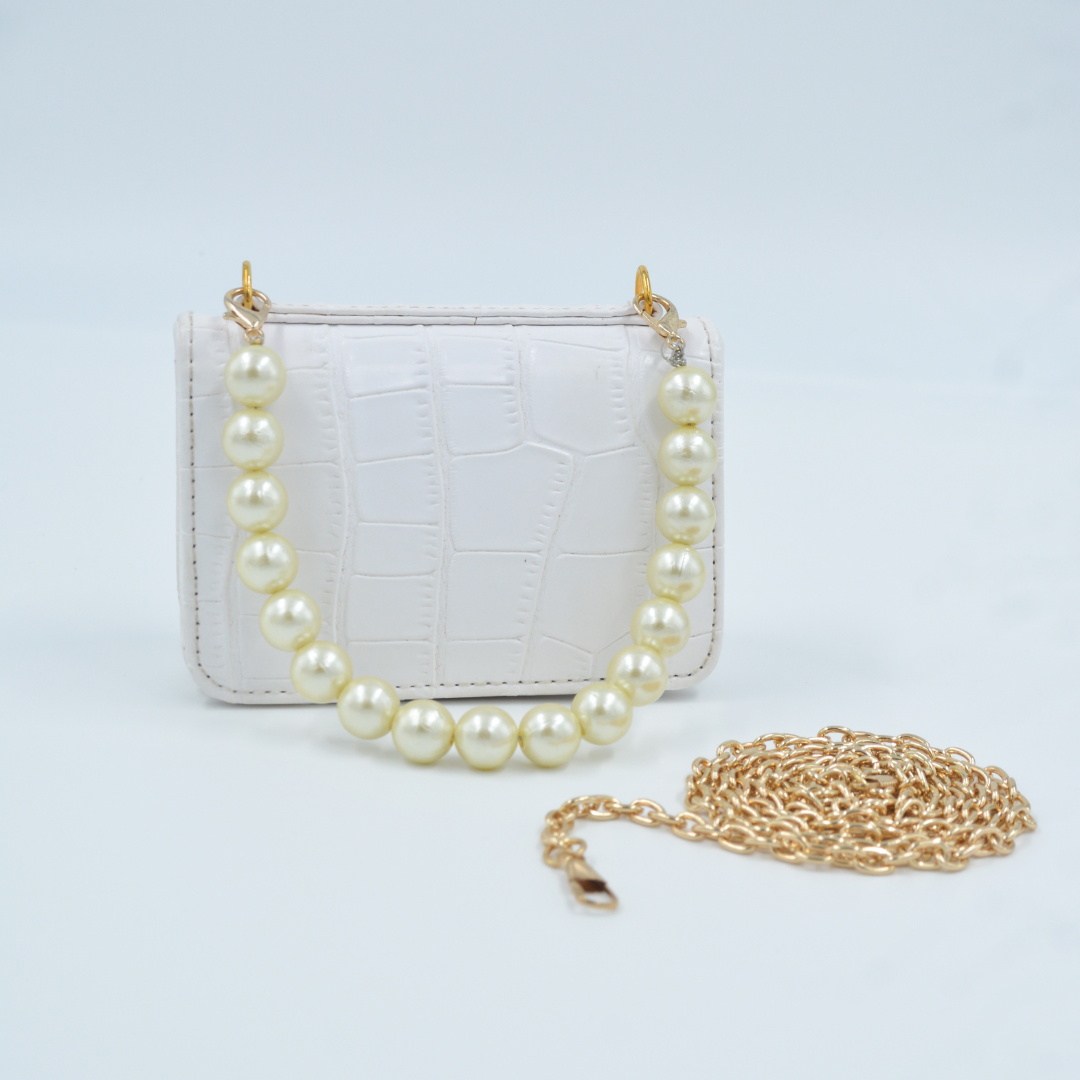 White Croc Embossed Monogram Bag