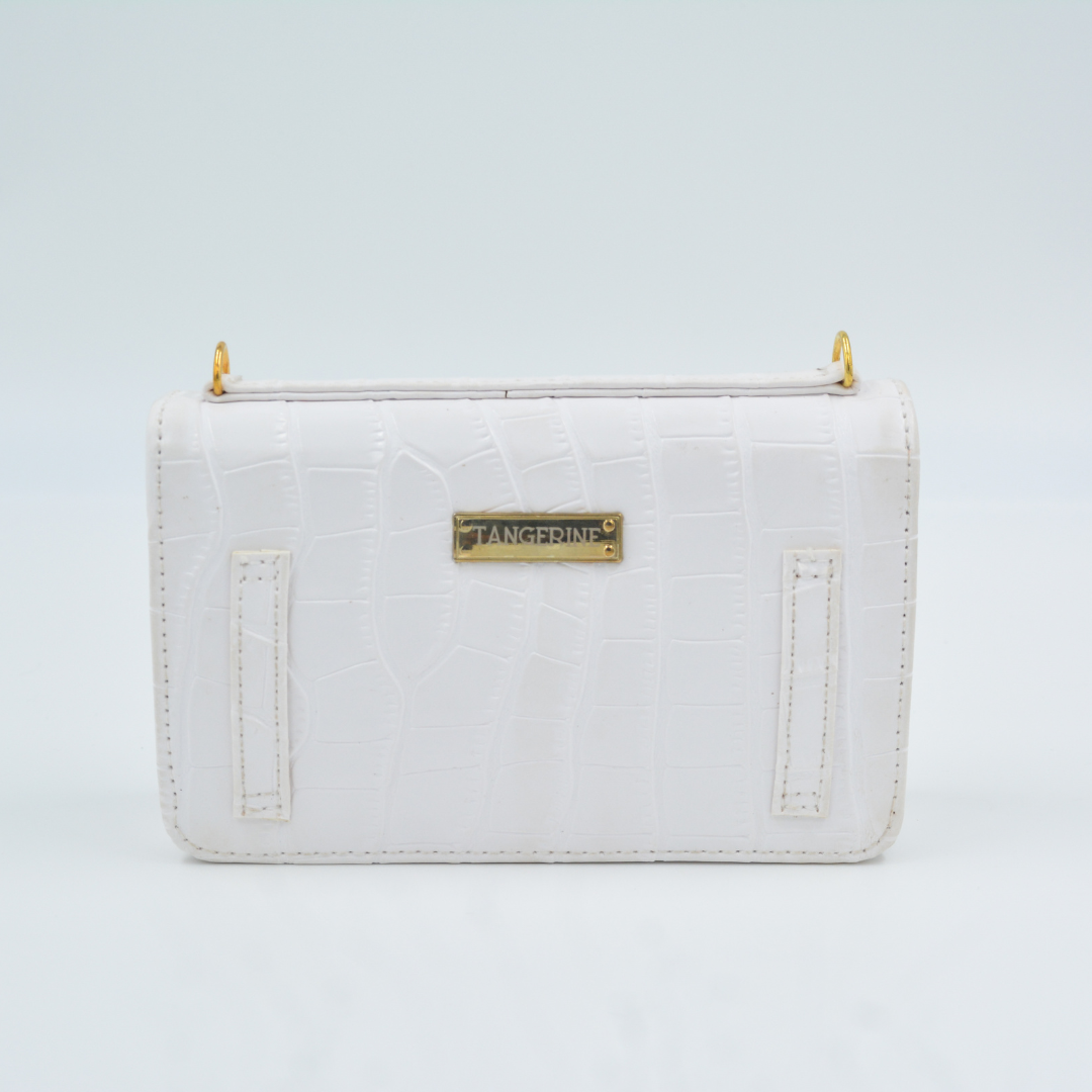 White Croc Embossed Monogram Bag