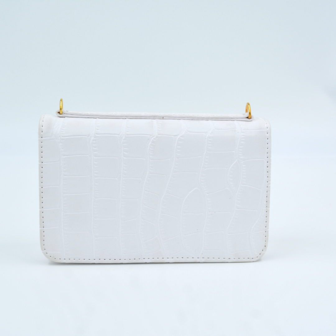 White Croc Embossed Monogram Bag