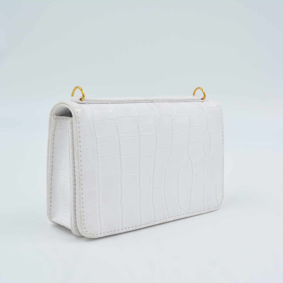 White Croc Embossed Monogram Bag