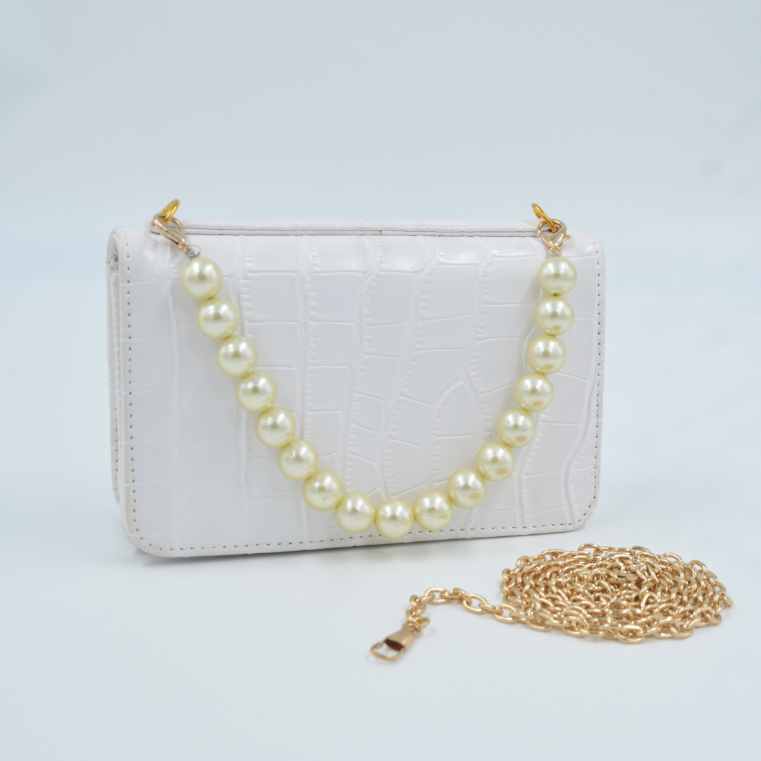 White Croc Embossed Monogram Bag