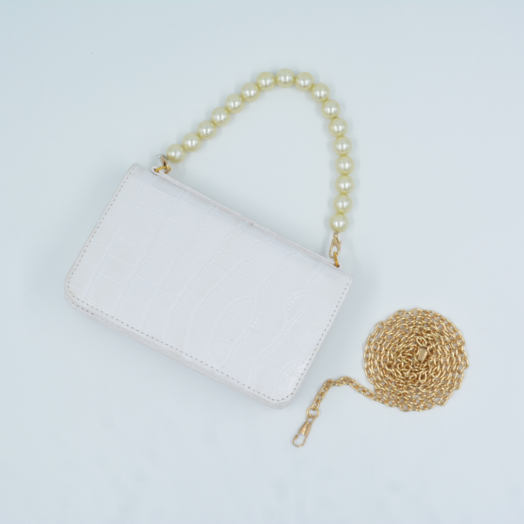 White Croc Embossed Monogram Bag