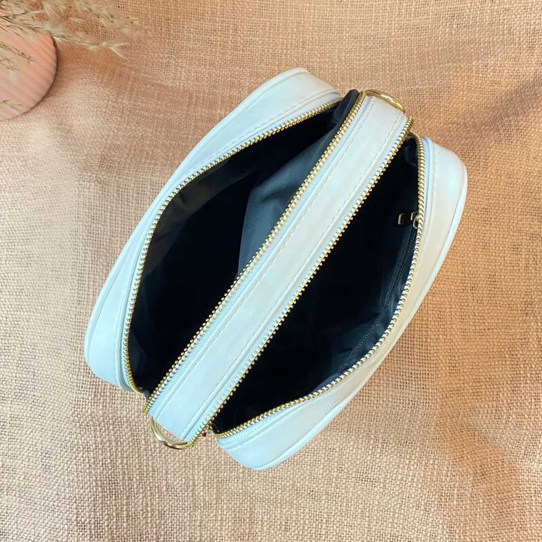 White Dual Compartment + White Pink & Mint Diamond Pochette Belt