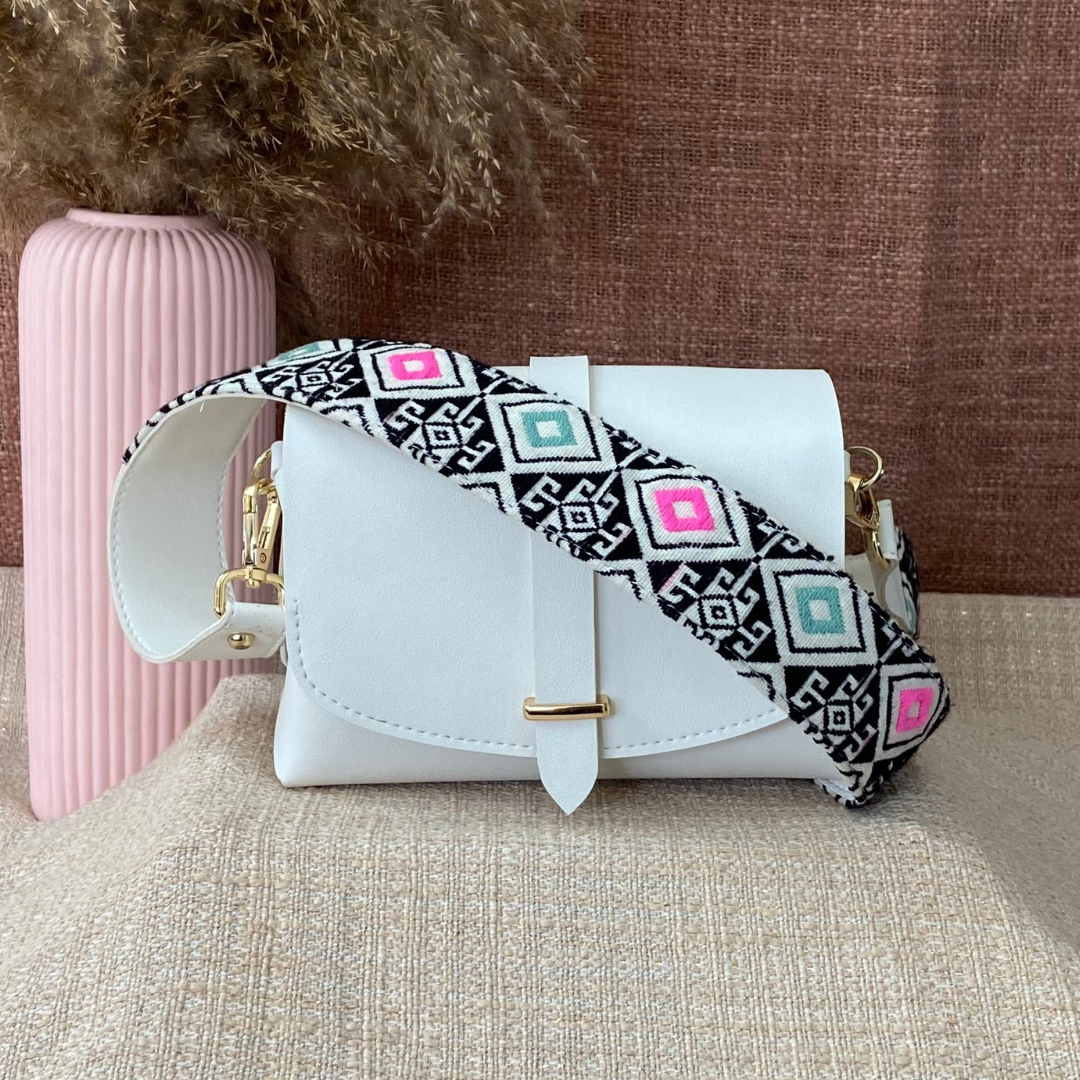 White Eva Bag with Mint Green & Pink Diamond Belt +Big Wallet