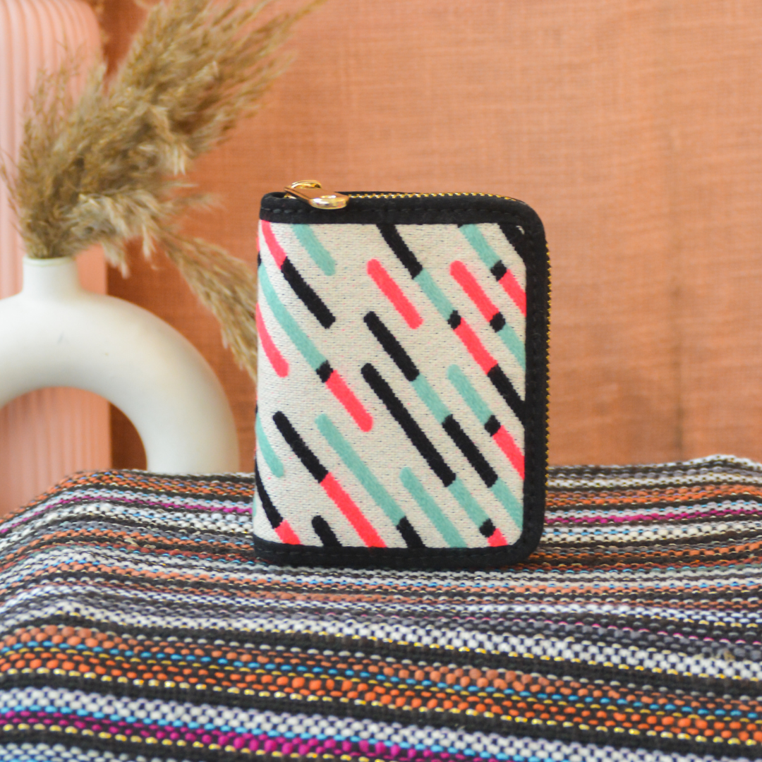 White Mini Wallet with colorful lines