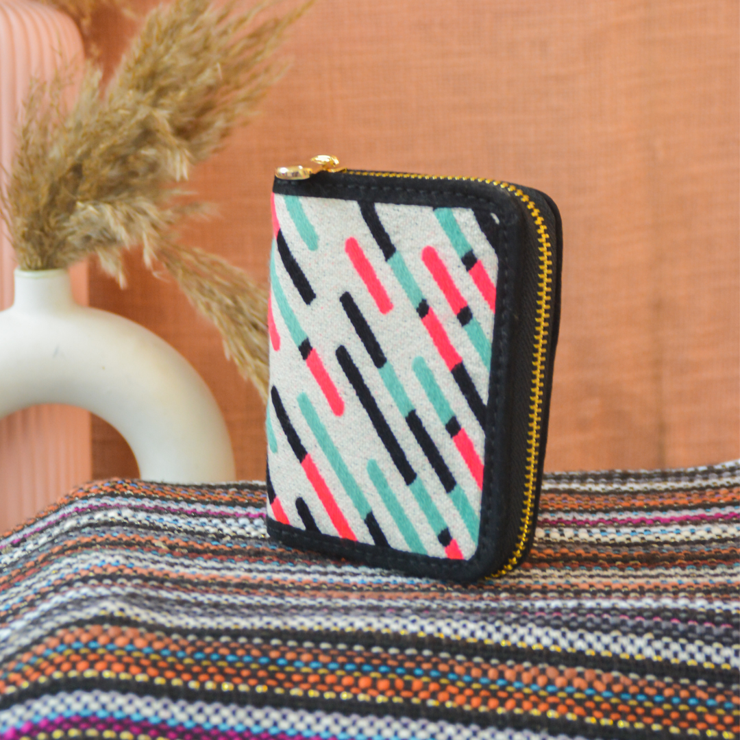 White Mini Wallet with colorful lines