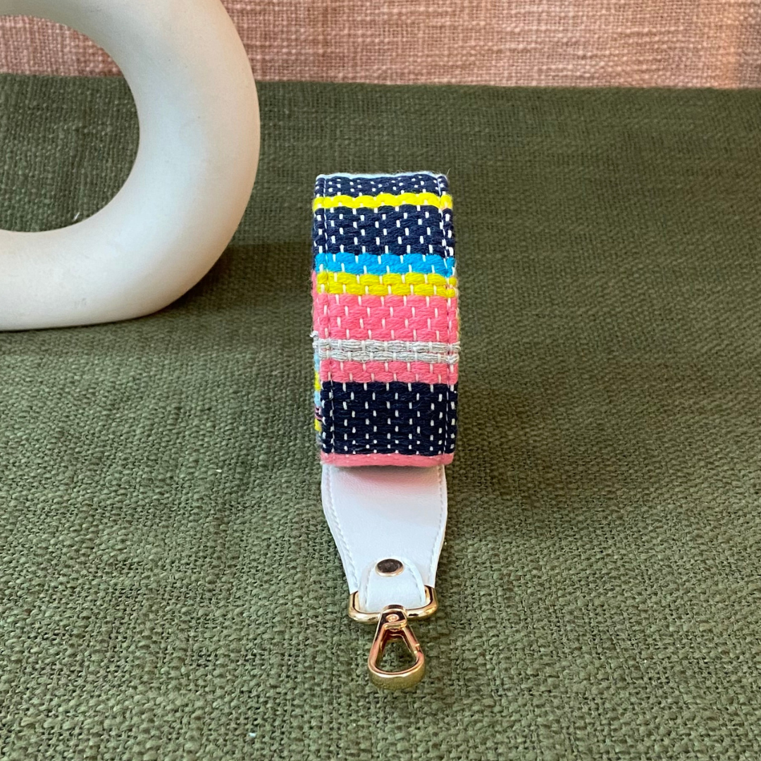 White Multi-color Lines Shoulder Strap