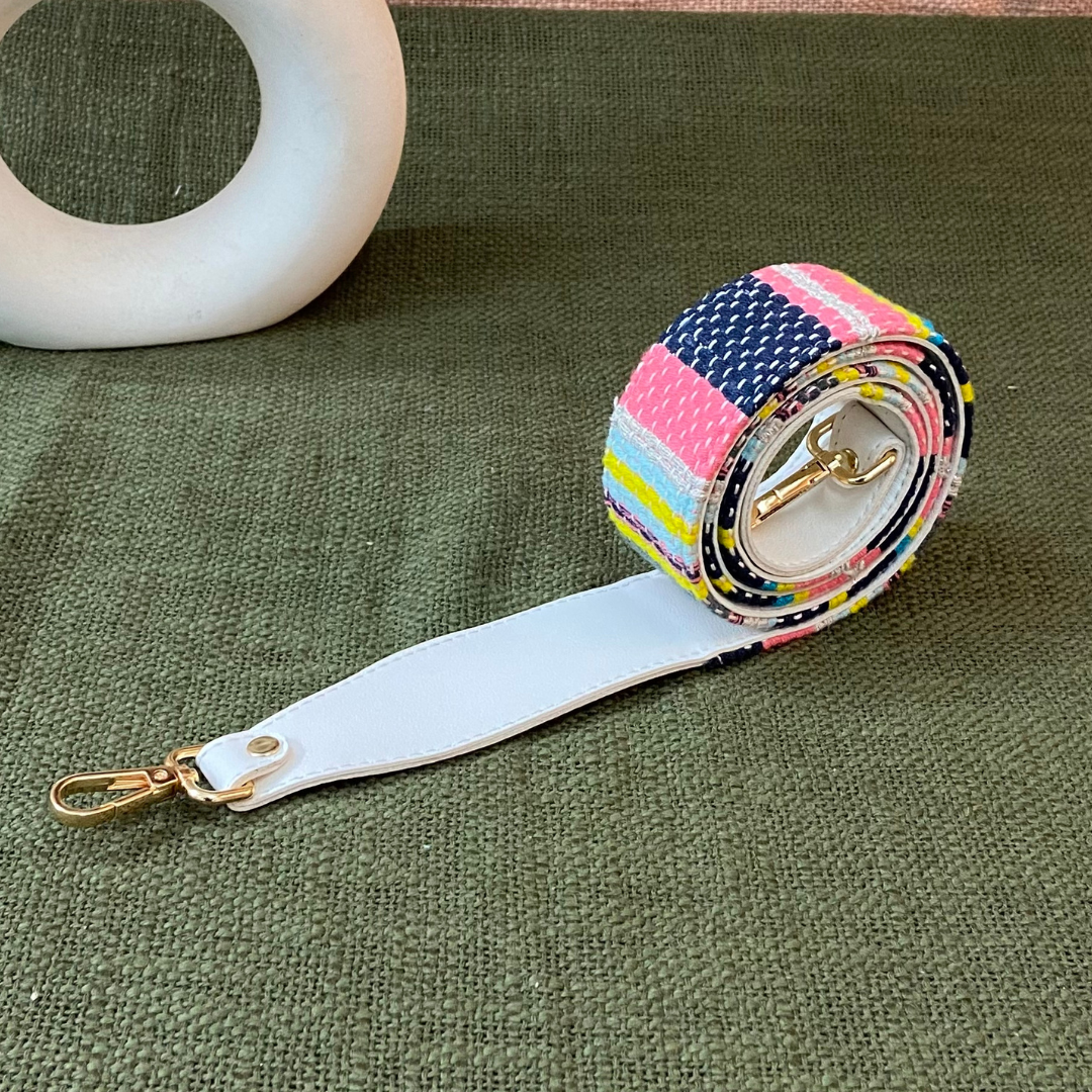 White Multi-color Lines Shoulder Strap