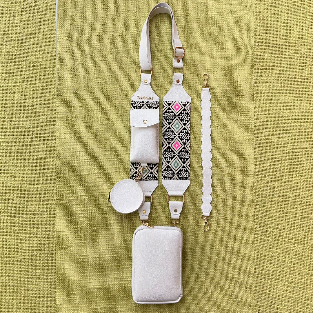 White Pouch + White with Mint & Pink Diamond Pochette Belt.