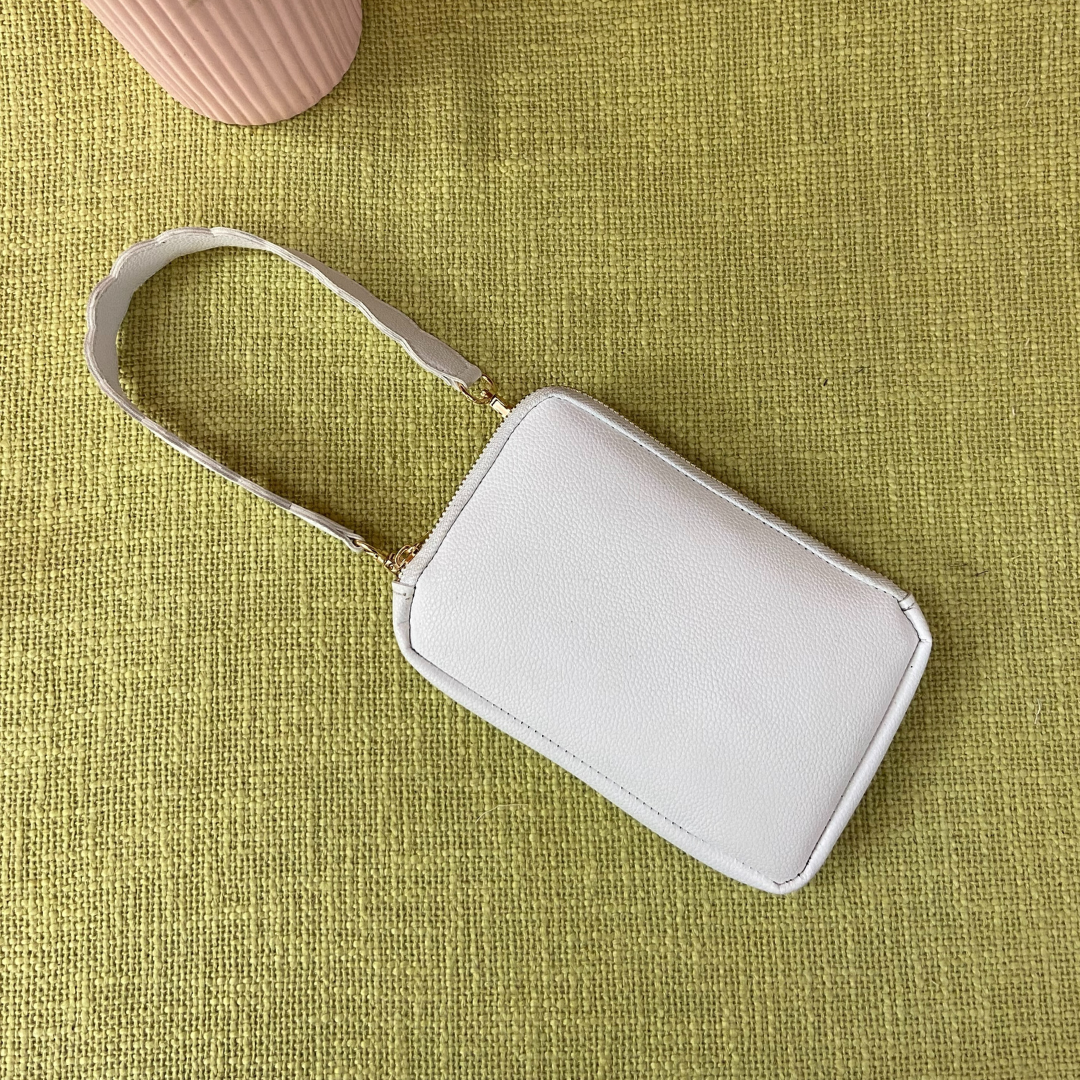 White Pouch + White with Mint & Pink Diamond Cloth on Pocket Pochette only Belt.