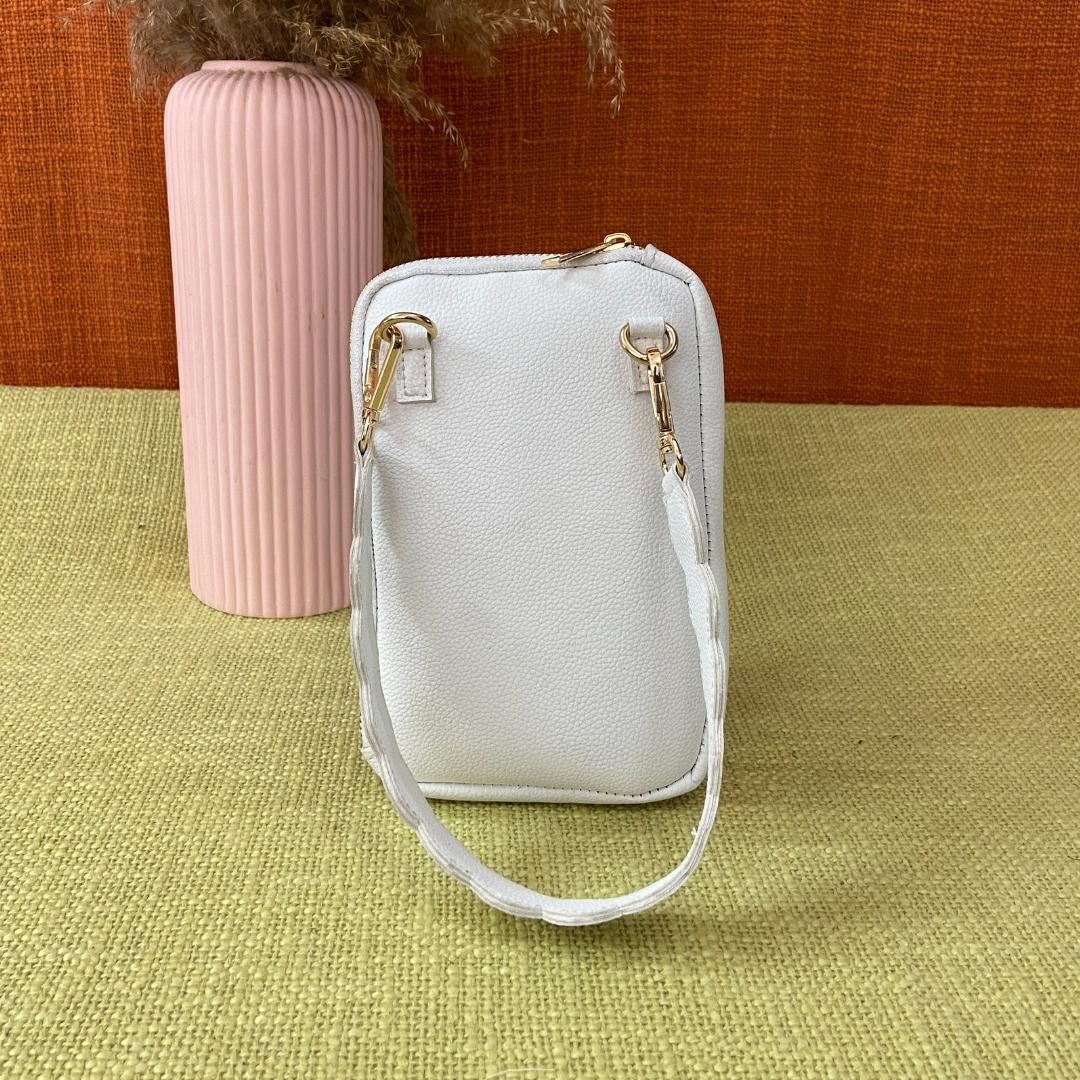 White Pouch + White with Mint & Pink Diamond Cloth on Pocket Pochette only Belt.