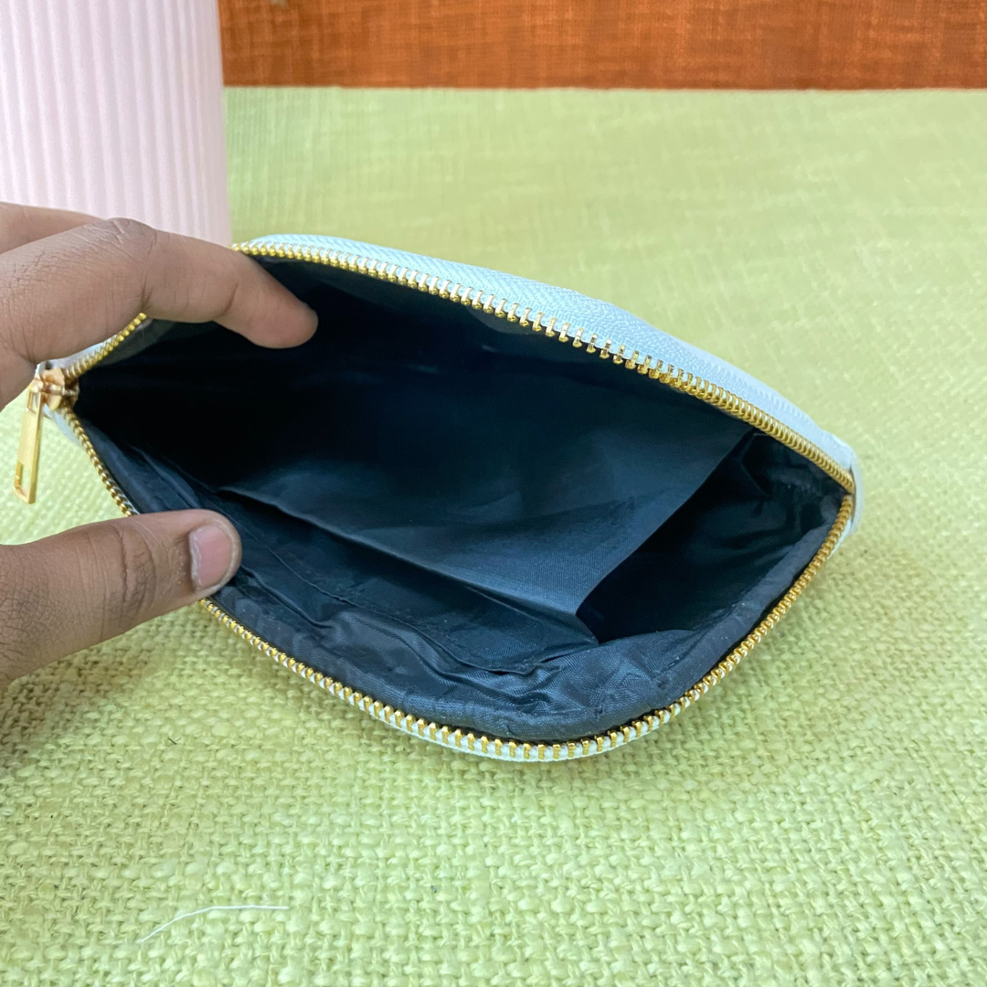 White Pouch + White with Mint & Pink Diamond Cloth on Pocket Pochette only Belt.