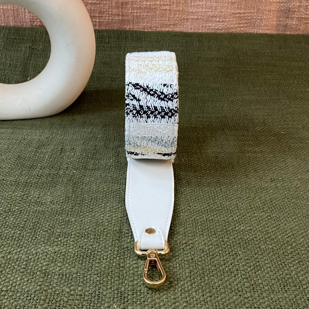 White with Black & Gold Tribal Shoulder Strap