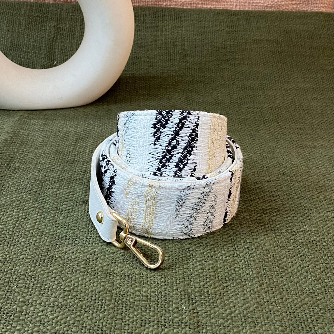 White with Black & Gold Tribal Shoulder Strap