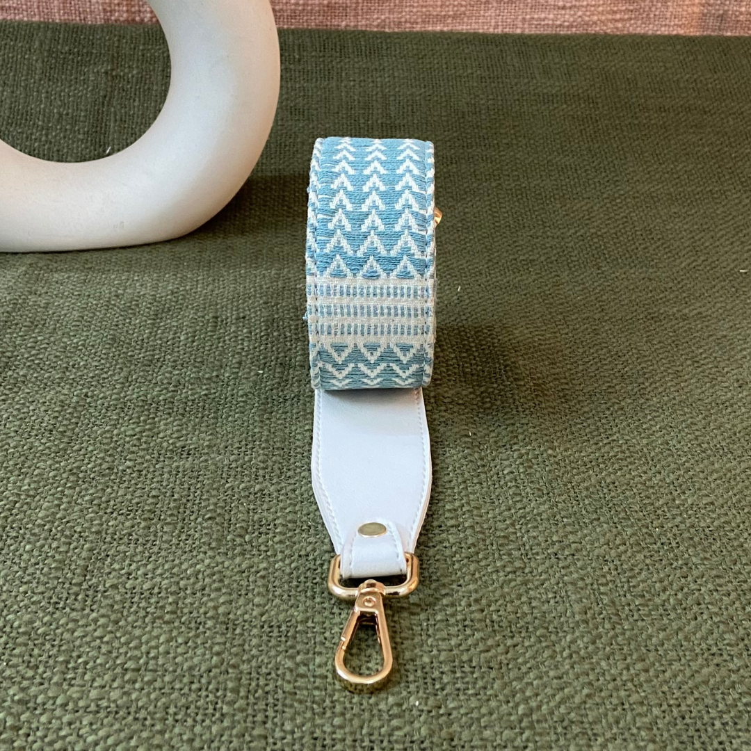 White with Blue Tribal Shoulder Strap