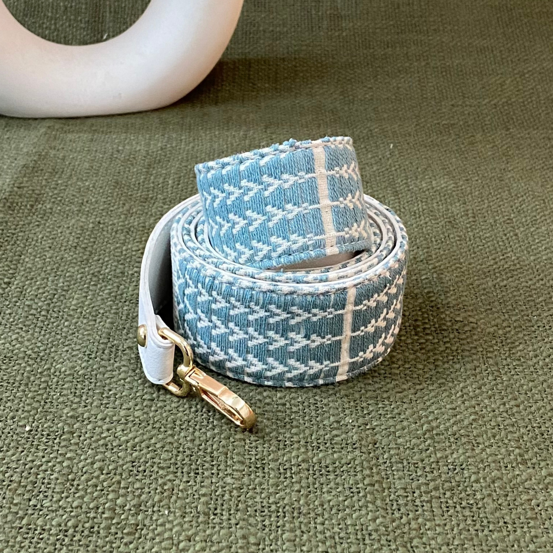 White with Blue Tribal Shoulder Strap