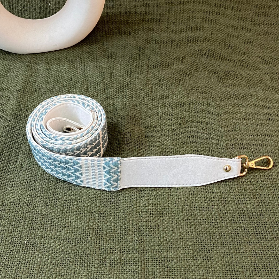 White with Blue Tribal Shoulder Strap