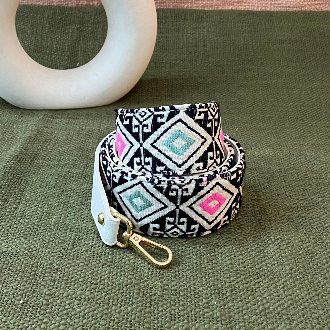 White with Mint Green & Pink Diamond Shoulder Strap