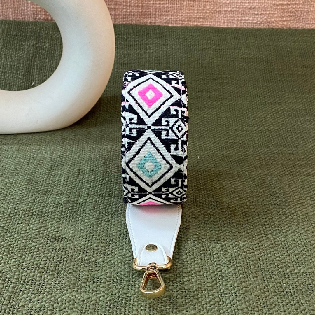 White with Mint Green & Pink Diamond Shoulder Strap