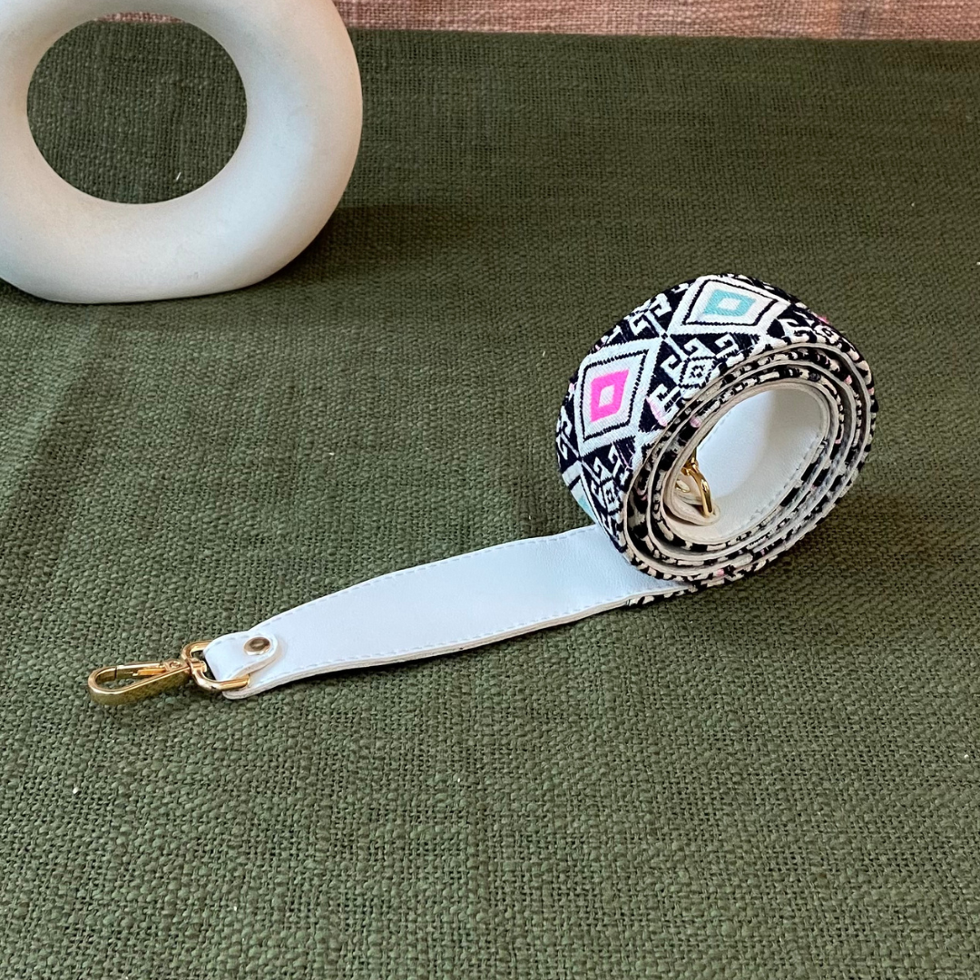 White with Mint Green & Pink Diamond Shoulder Strap