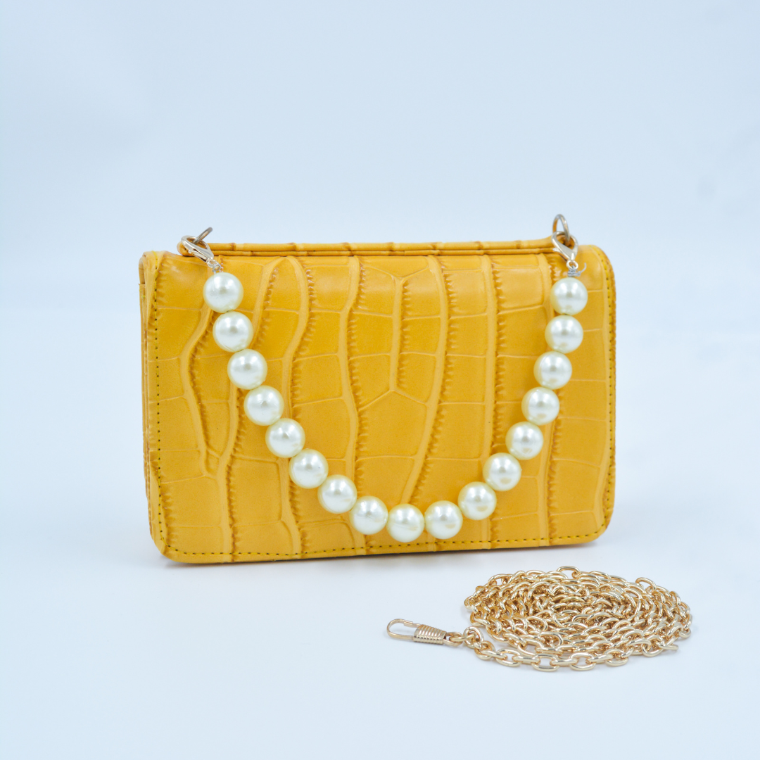 Yellow Croc Embossed Monogram Bag