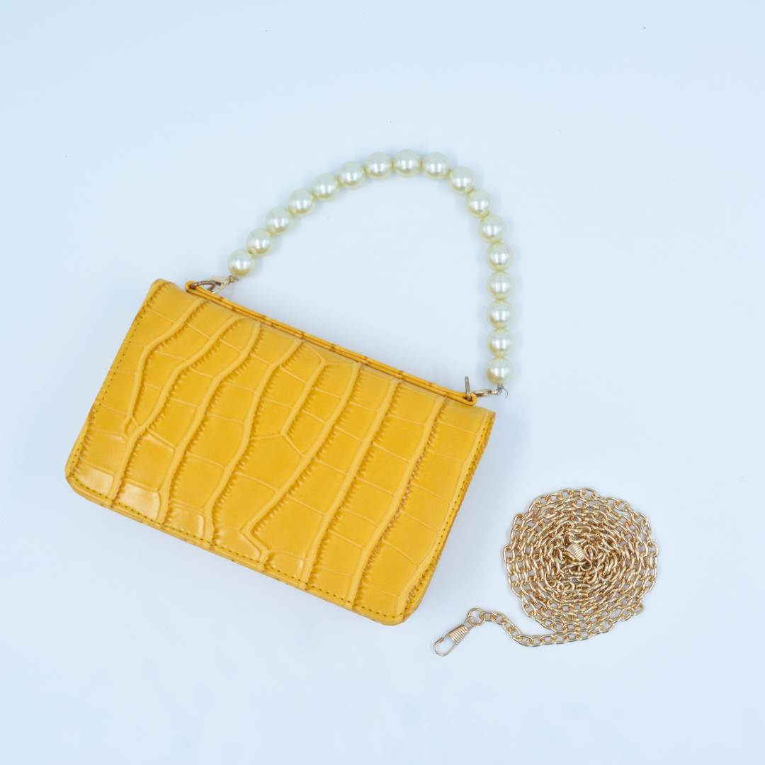 Yellow Croc Embossed Monogram Bag