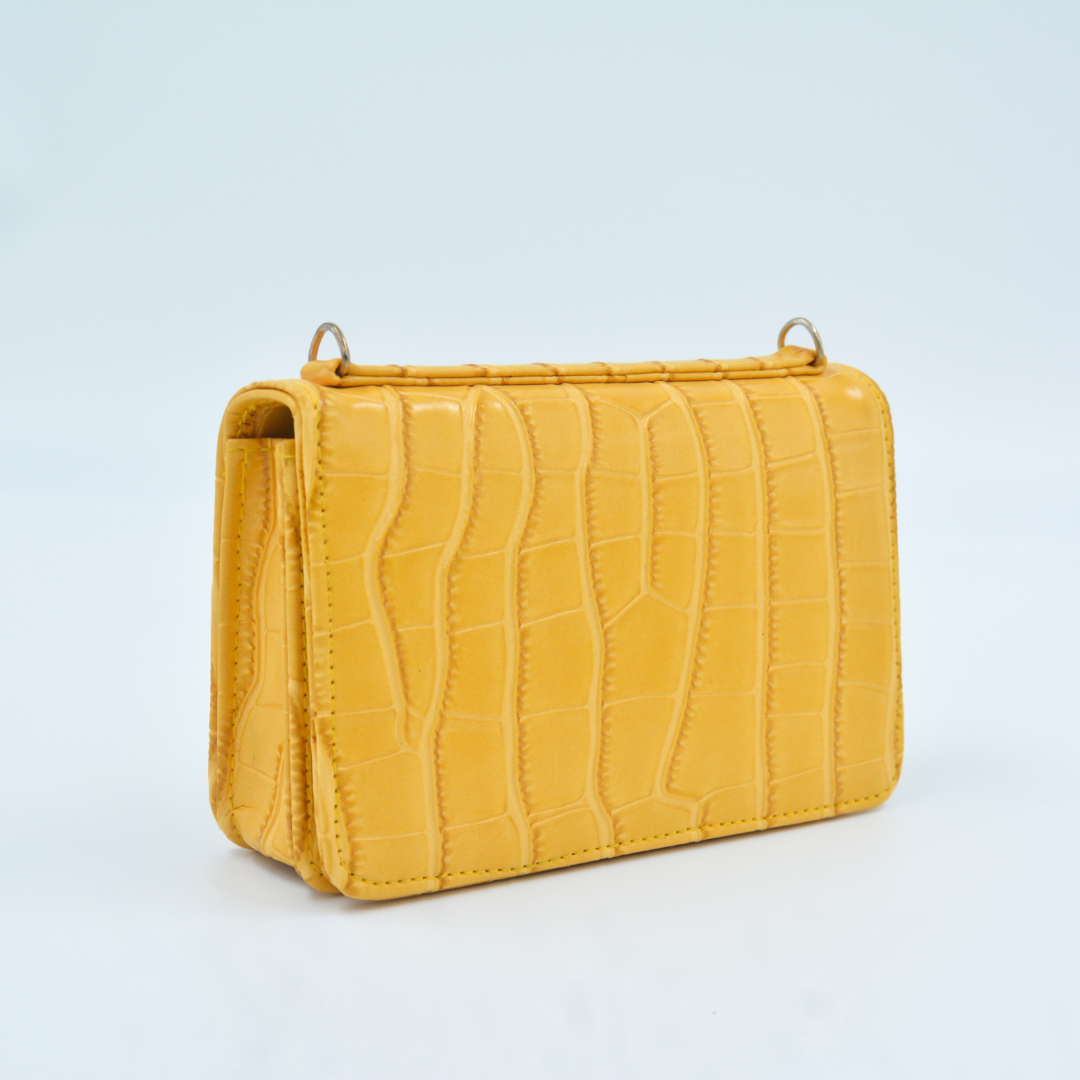 Yellow Croc Embossed Monogram Bag
