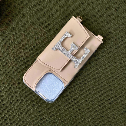 Dark Beige  Black Diamond  Cloth On Pocket Pochette Belt with phone Case