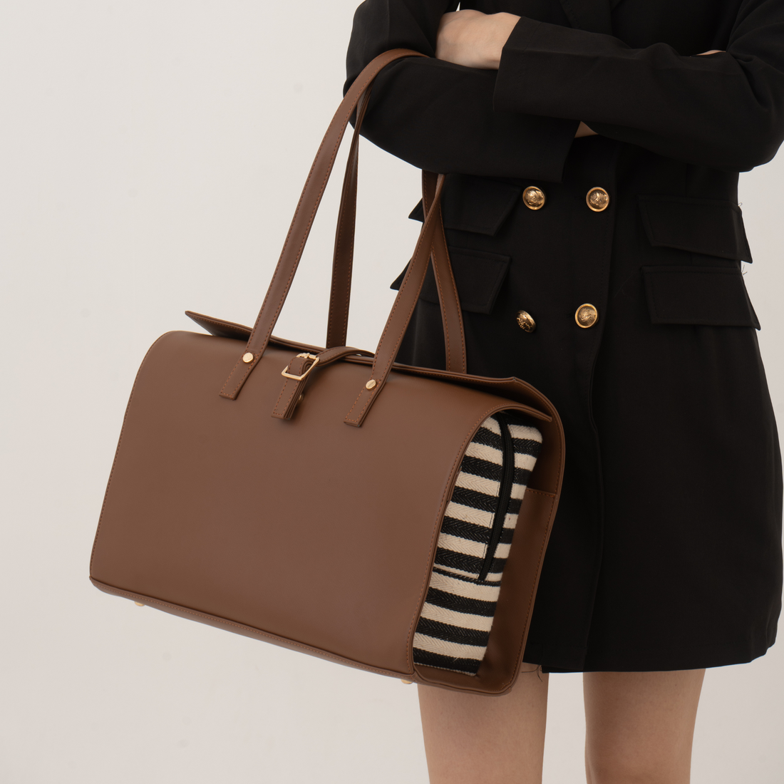 Brown with Black &amp; White Stripes Leera 16inch Bag