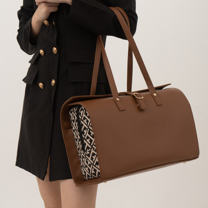 Brown with Black T-shape Design Leera 16inch Bag