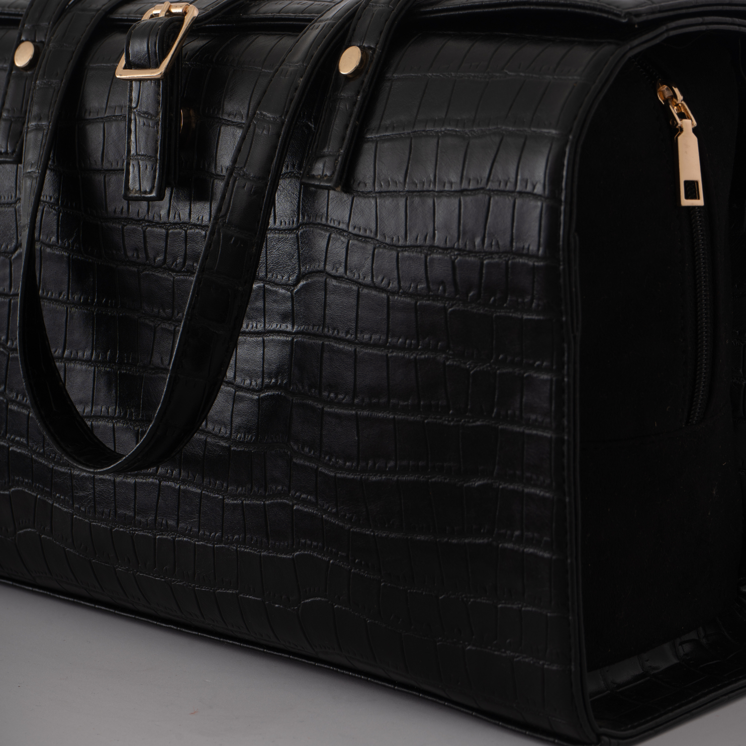 Black Croc Embossed with Black Swede Leera 14inch Bag