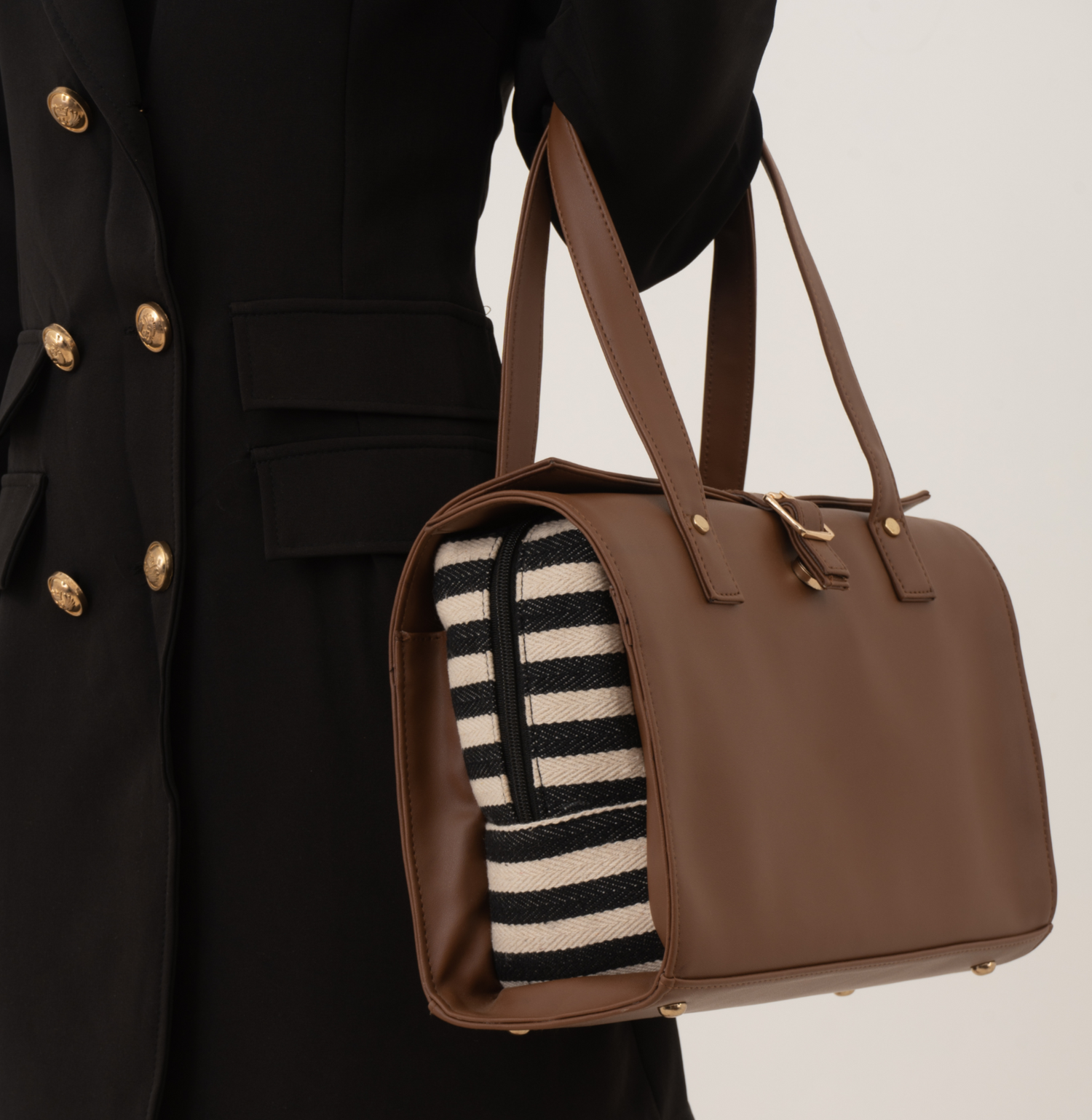 Brown with Black &amp; White Stripes Leera 16inch Bag