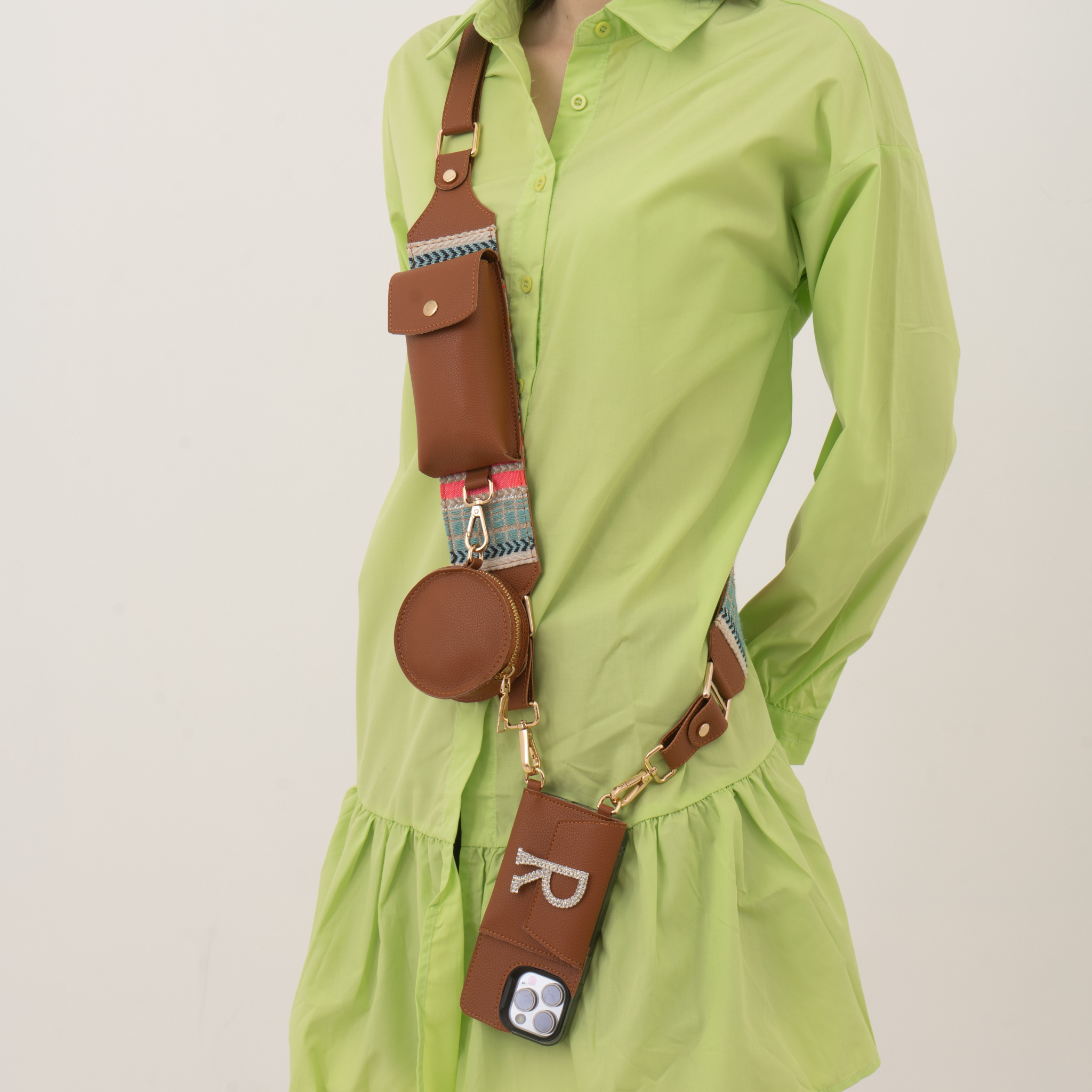 Tan Vibrant Pochette Belt with Phone Case