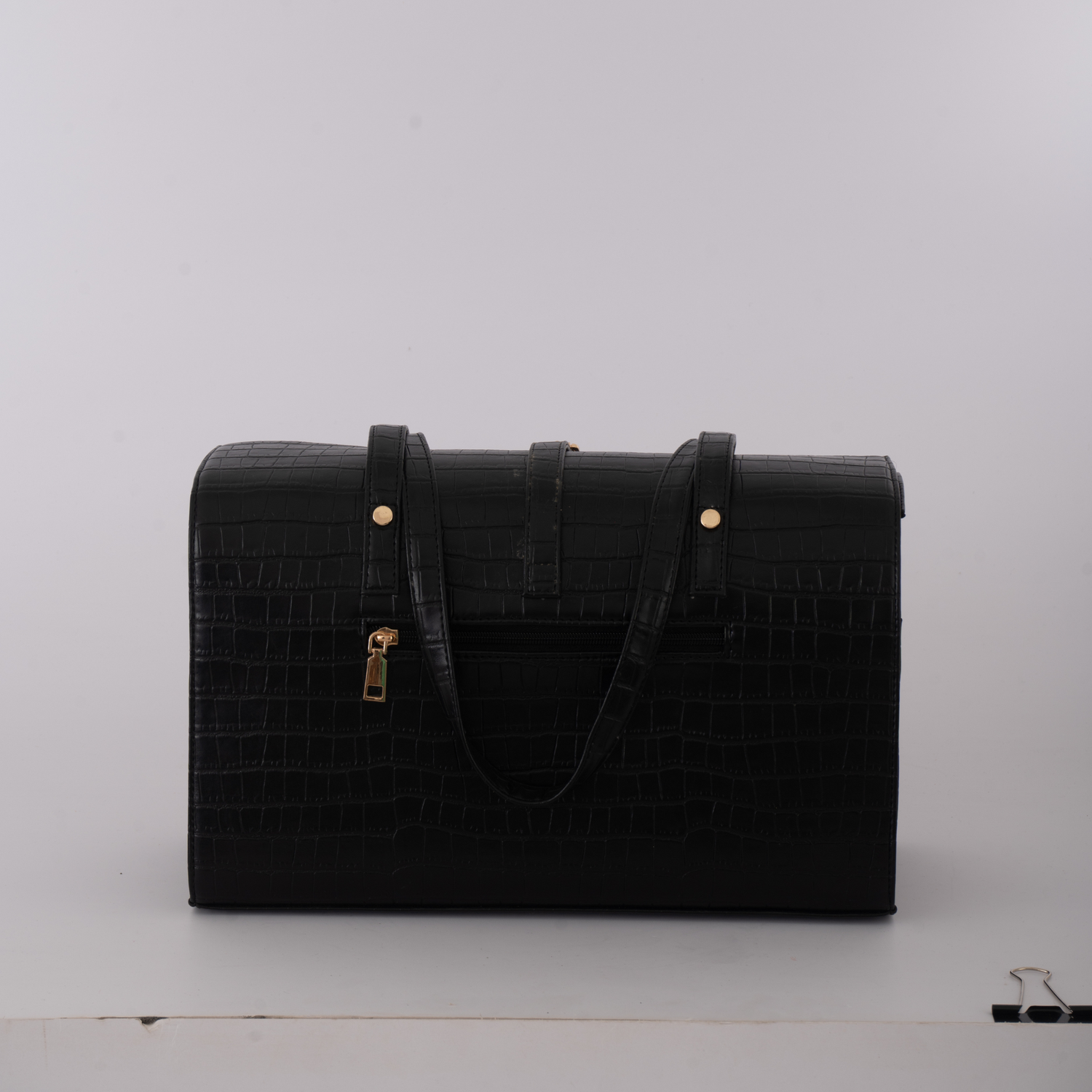 Black Croc Embossed with Black Swede Leera 14inch Bag