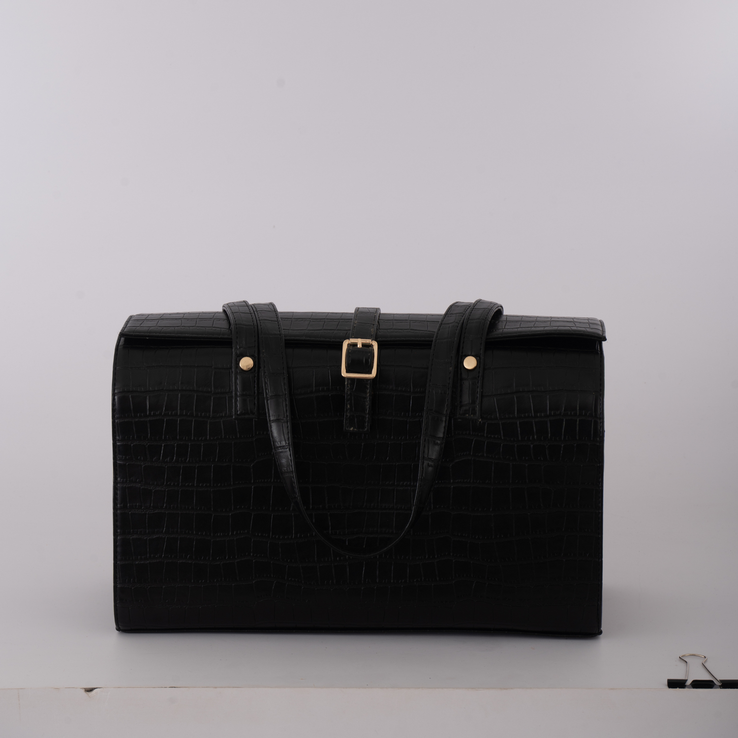 Black Croc Embossed with Black Swede Leera 14inch Bag