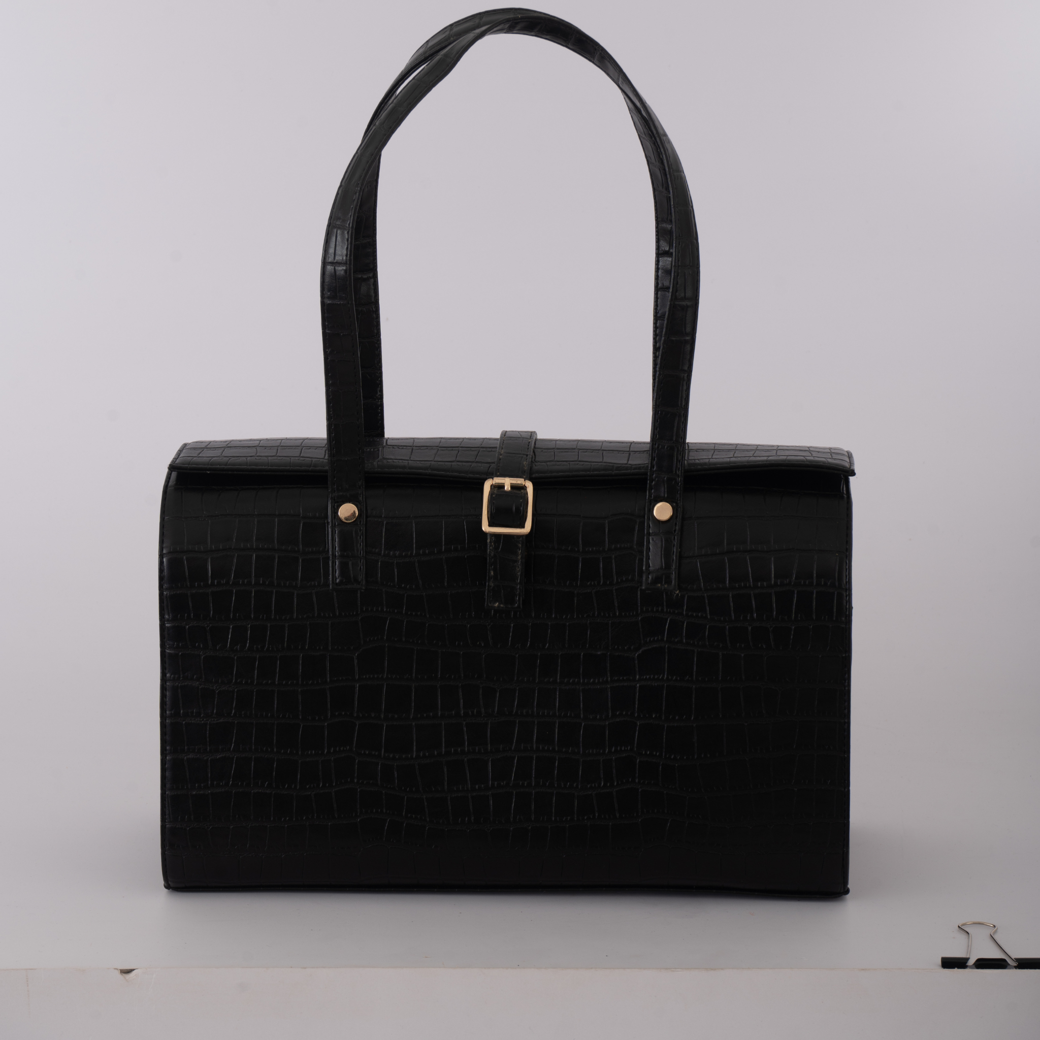 Black Croc Embossed with Black Swede Leera 14inch Bag