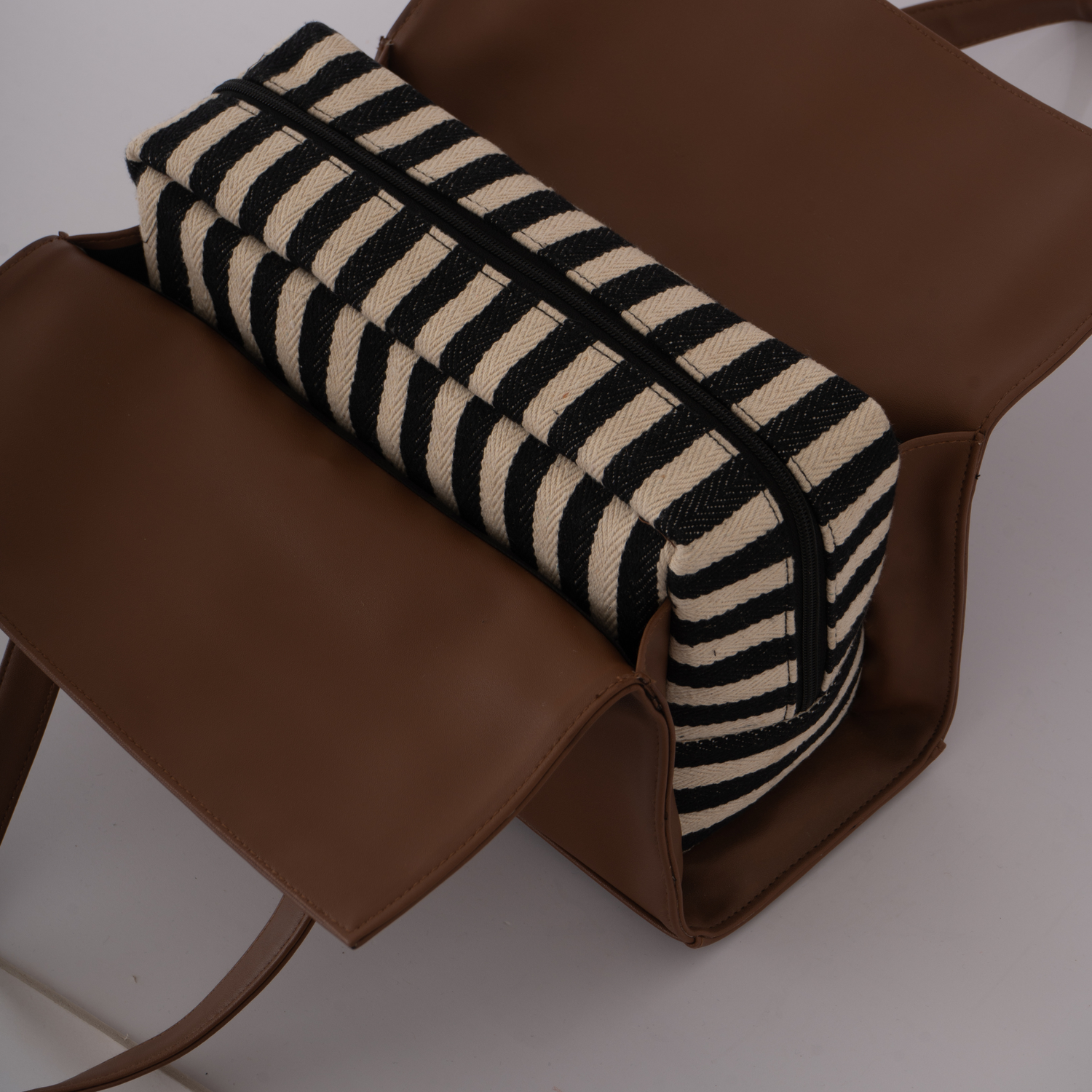 Brown with Black &amp; White Stripes Leera 16inch Bag