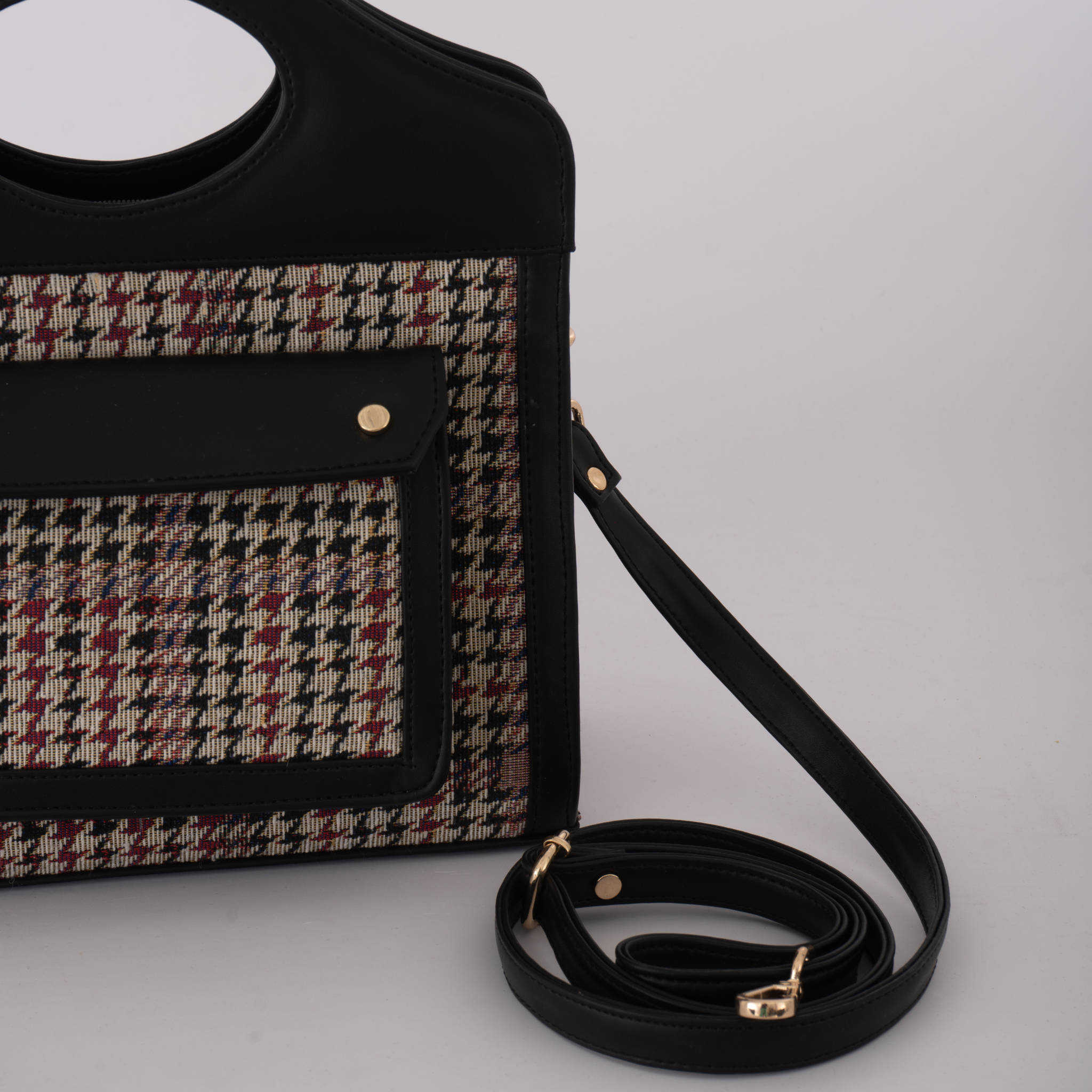 The Boyyy Bag - In Black Multi Coloured Houndstooth