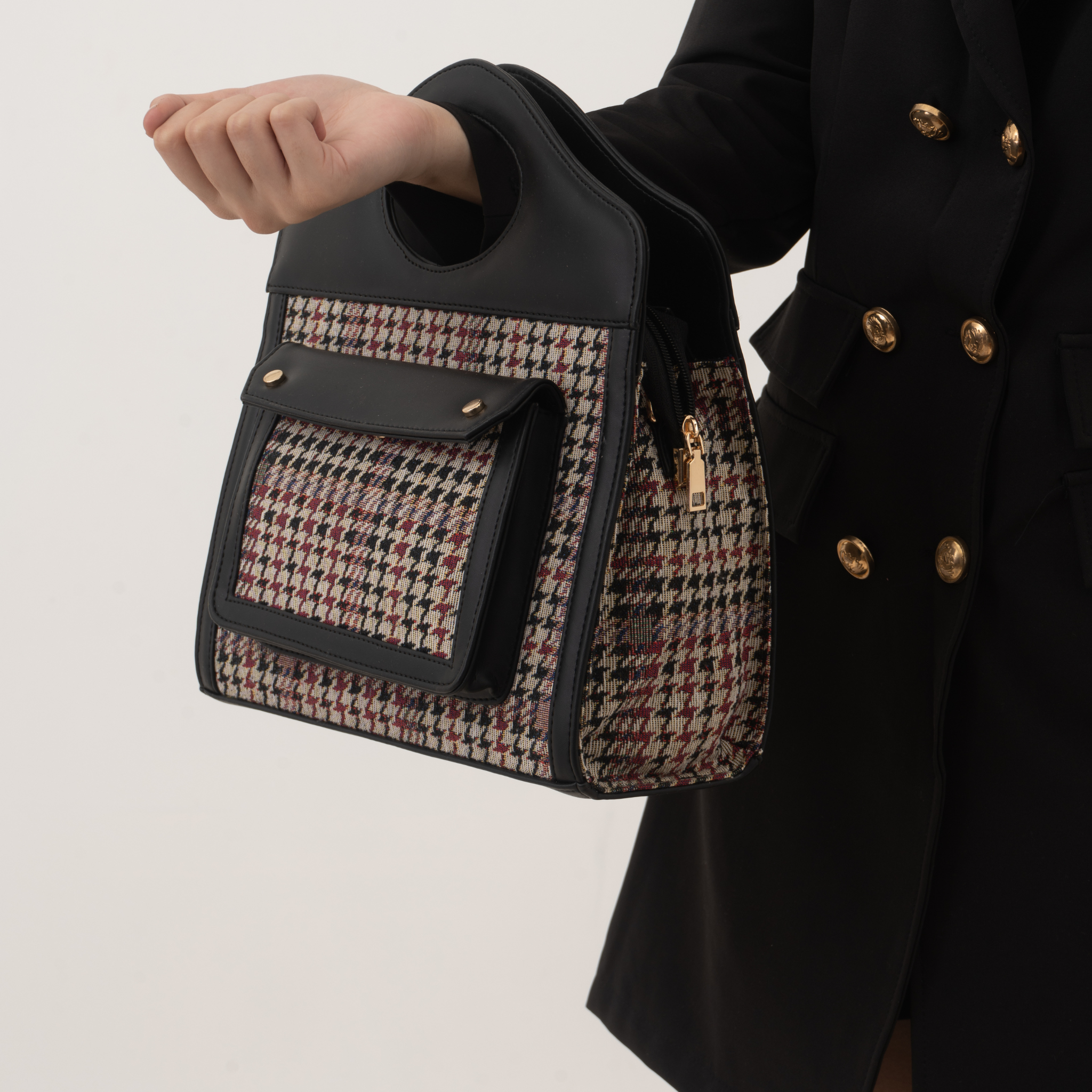 The Boyyy Bag - In Black Multi Coloured Houndstooth