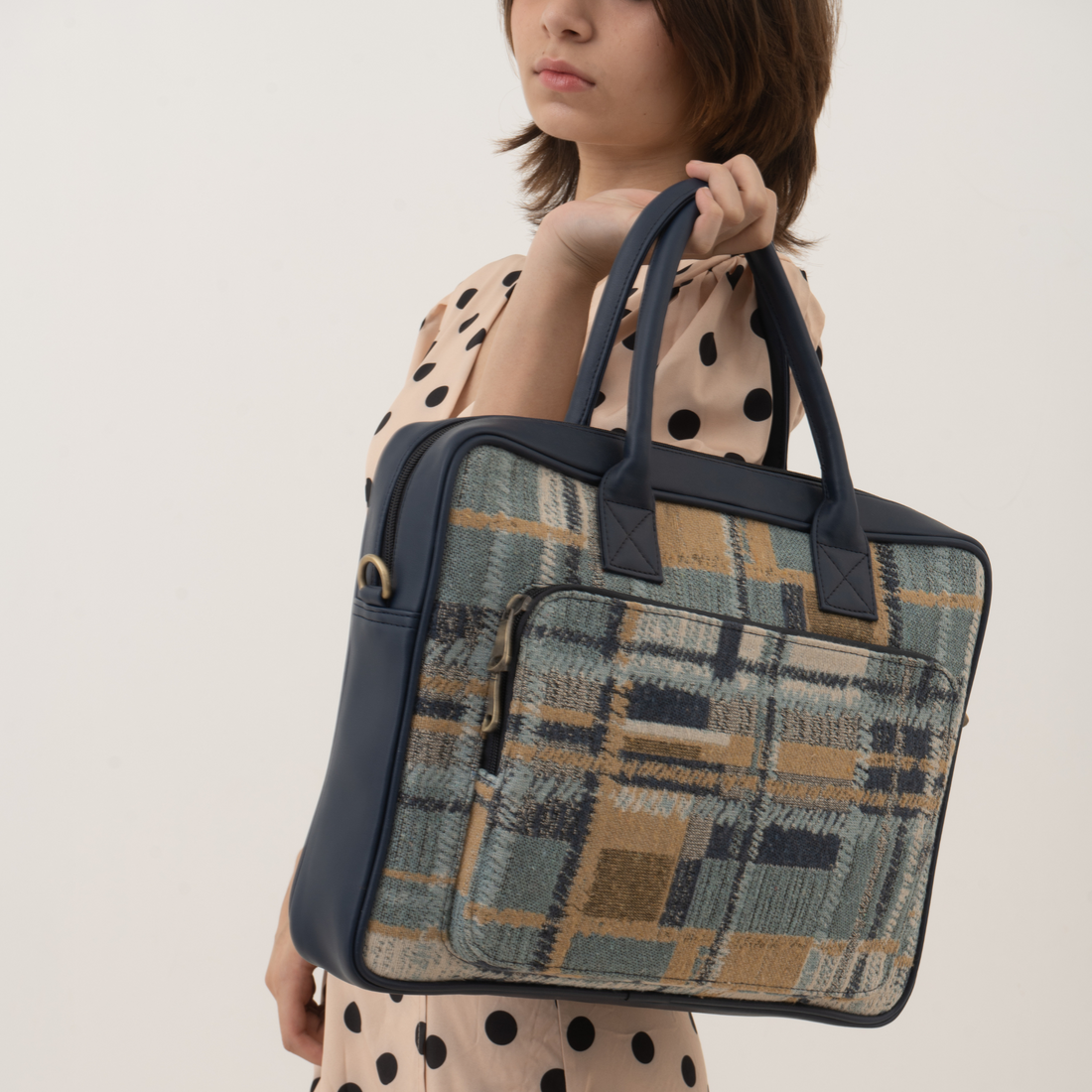 Laptop Bag 17Inch - In Plaid Denim