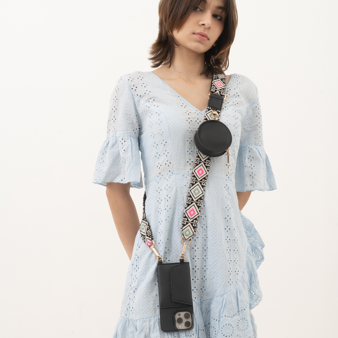 On The Go Strap - In Black With Pink & Mint Diamond + Phone Case