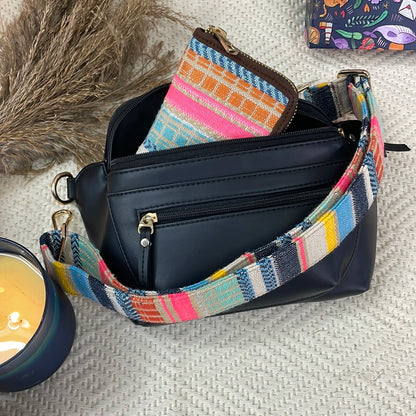 BLACK BUM BAG WITH VIBRANT BELT