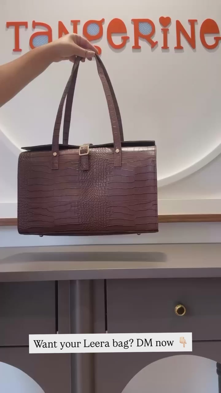 Brown Croc Embossed Leera With Green swede